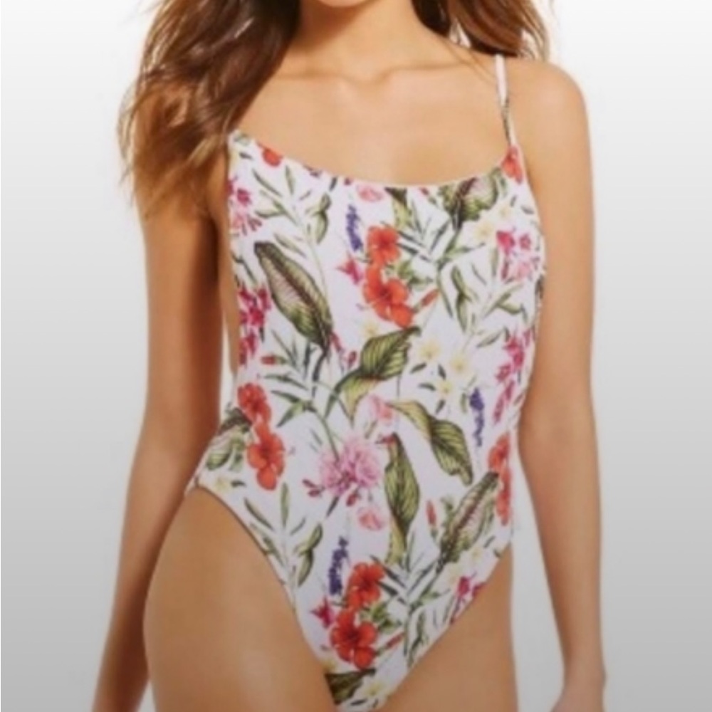 NWOT {Gianni Bini} Botanical High Cut‎ Ribbed One Piece Size Medium